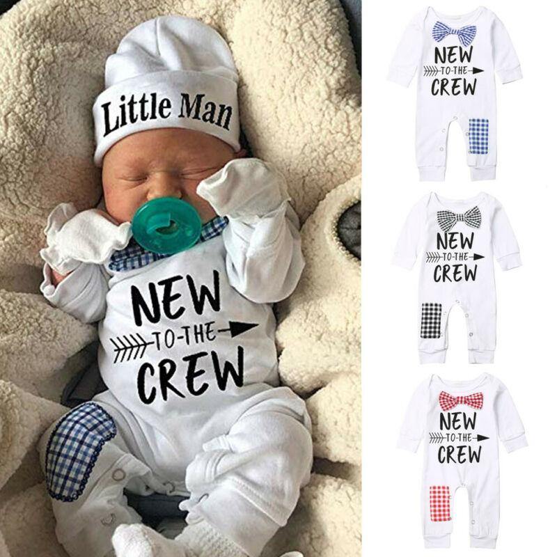 Newborn Baby Boys Cotton Autumn Long Sleeve Romper and Hat - TATOOP